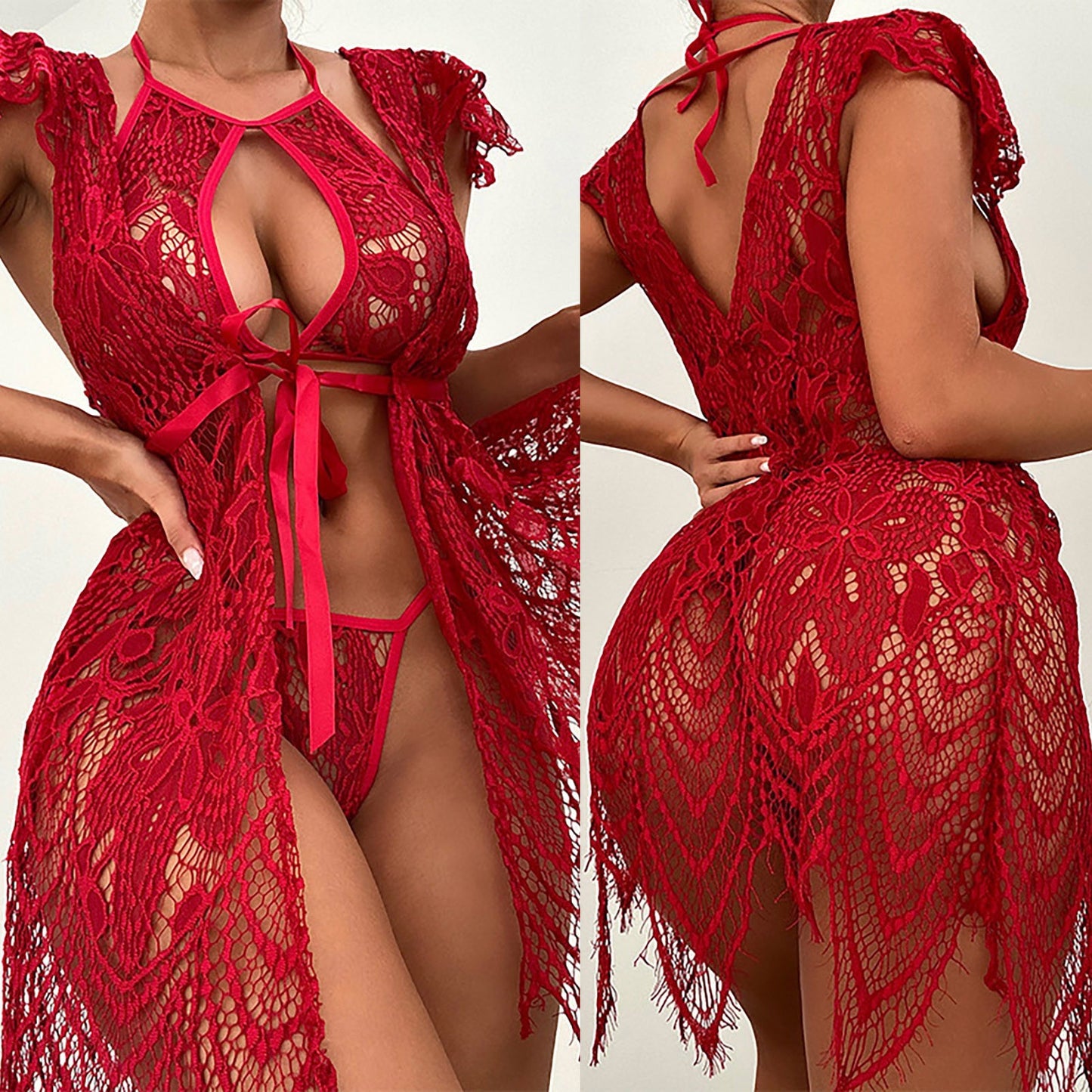 Sexy Red Mesh Lace Lingerie Suit – Women’s Flirty June Collection