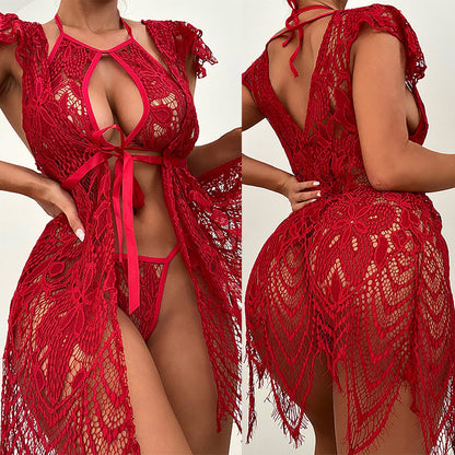 Sexy Red Mesh Lace Lingerie Suit – Women’s Flirty June Collection