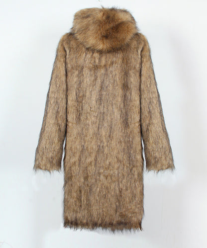 Brown fur coat with a fur collar on a white background