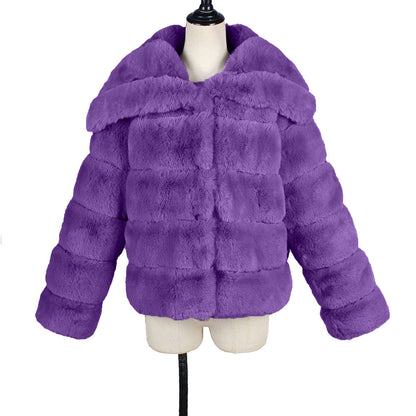 Purple fur coat on a mannequin against a white background