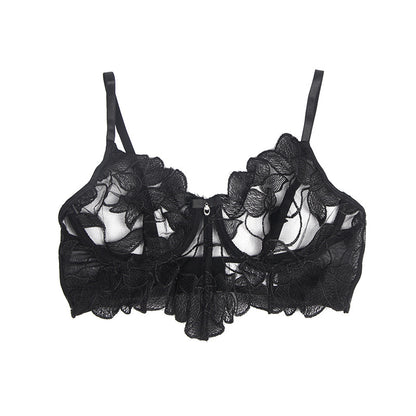 Black lace bra on a white background