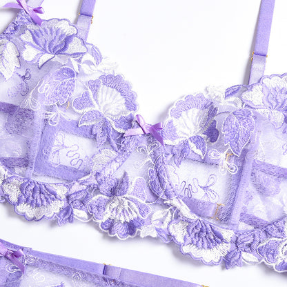 Sexy Floral Lace Lingerie Set – Hollow-Out Three-Point Garter Three-Piece Suit for Women