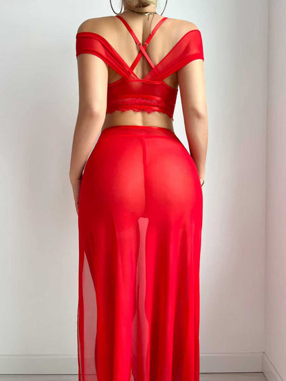 Sexy Slim Slit Skirt Lingerie Set – Three-Piece Outfit for Women
