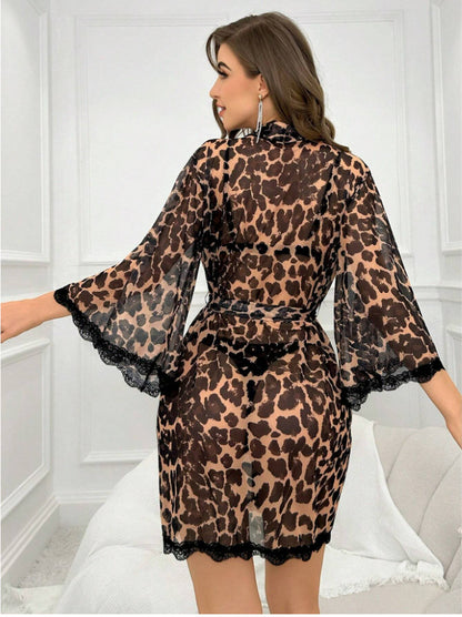 Plus Size Sexy Lingerie – Retro Bell Sleeve Thin Transparent Bathrobe for Curvy Women