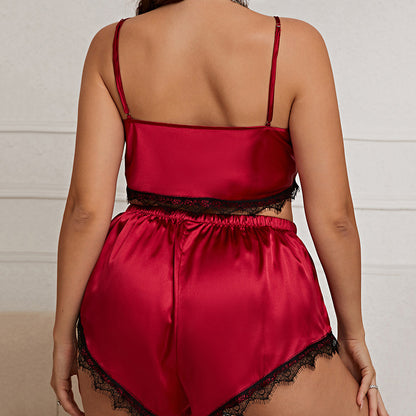 Silk Ice Suspender Shorts Pajamas – Breathable Two-Piece Summer Loungewear for Women