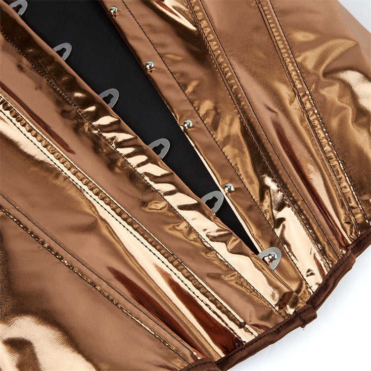 Plus Size Golden Leather Body Shaper Top – Glossy Sequined Court-Style Lingerie