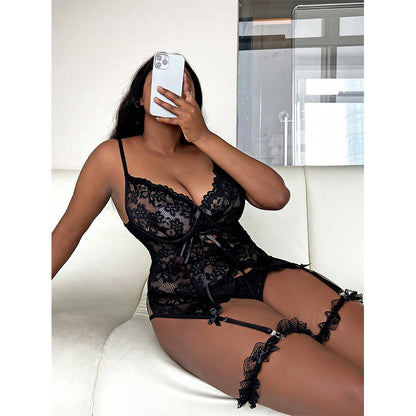 Plus Size Sexy Lingerie Set – Lace Embroidery Uniform Style for Women