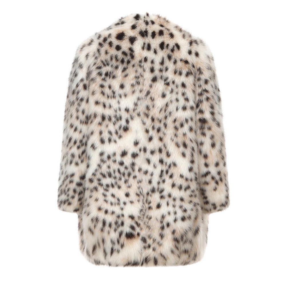Leopard print fur coat on a white background