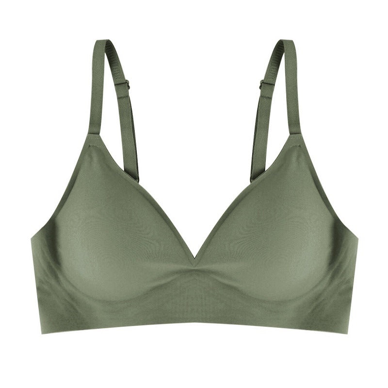 Small-breasted woman wearing Korean push-up wireless bra