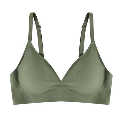 Small-breasted woman wearing Korean push-up wireless bra