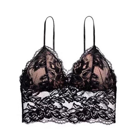 Black lace bra on a white background