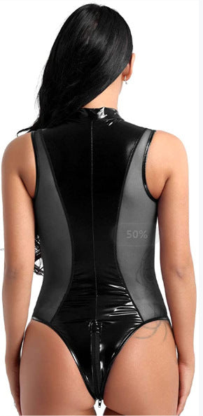 Multicolor Patent Leather Jumpsuit | Sexy Zipper One-Piece Lingerie
