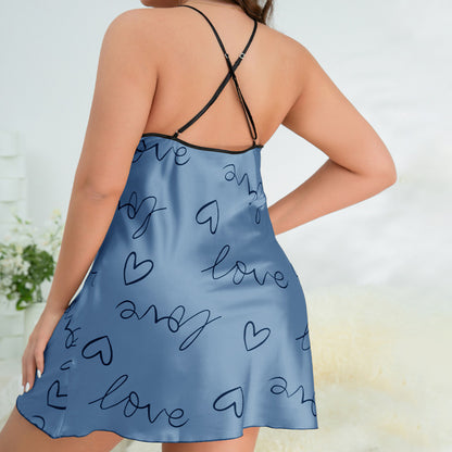 Backless Heart-Print Slip Nightdress – Casual, Loose, and Comfortable Pajamas for Women