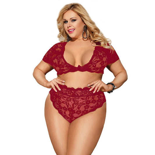 Velvet Temptation Low-Cut Lace Two-Piece – High Waist See-Through Sexy Lingerie