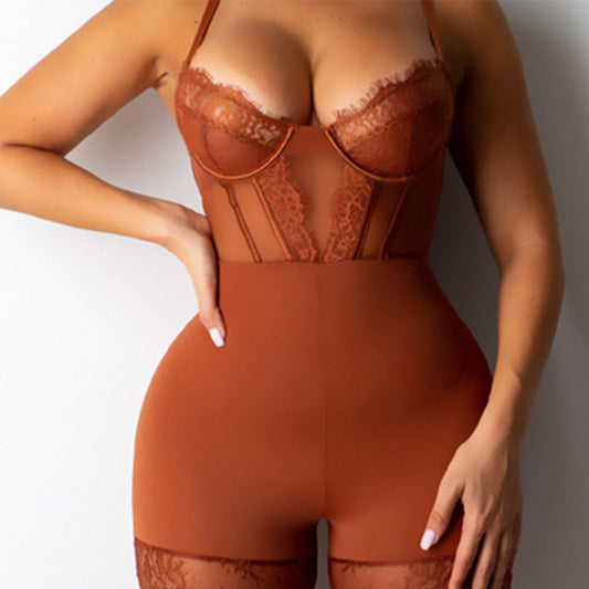 Plus Size Mesh Sling Bodysuit | See-Through Lace Teddy with Adjustable Straps