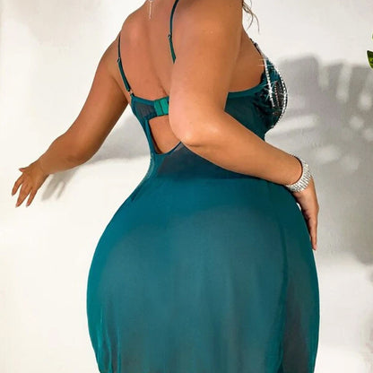 Elegant Pearl-Detail Slip Nightdress – Backless Transparent Sexy Sleepwear for Spring & Summer