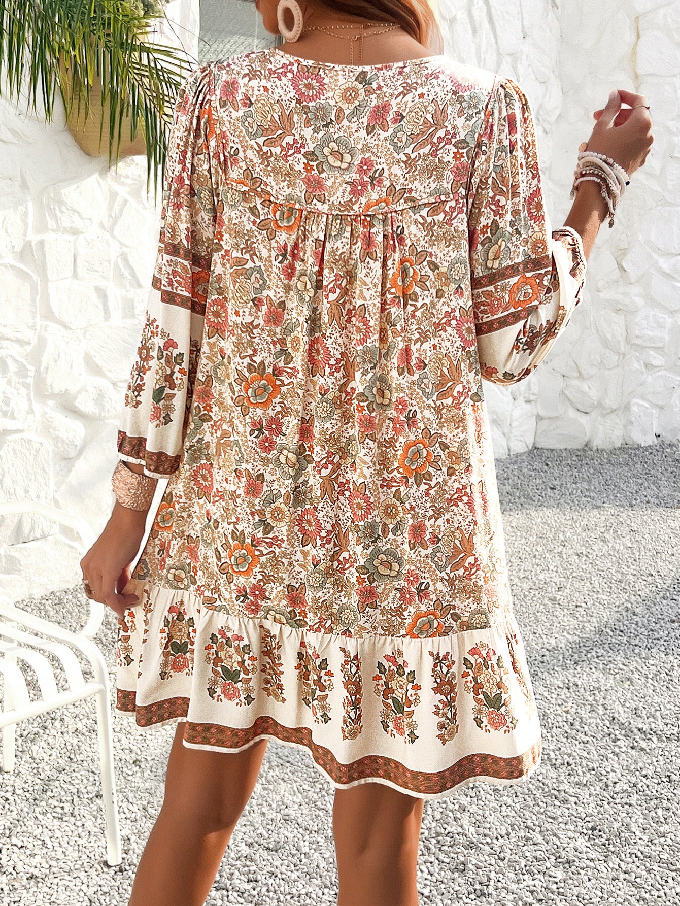 Spring Summer Casual Bohemian Holiday Rayon Printed V neck Dress Women Clothing