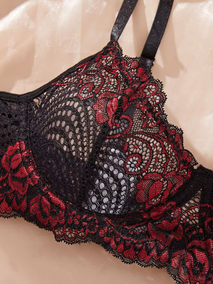 Black and red lace bra on a mannequin