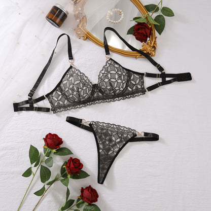 See through Rhombic Embroidery Slim Fit Shaping Sexy Underwear Split with Steel Ring