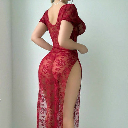 Sexy See-Through Lace Sheath Lingerie Dress – Passion Nightwear for Women
