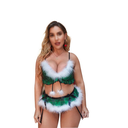 Plus Size Christmas Sexy Lingerie Set – Three-Point Seductive Suit for Women