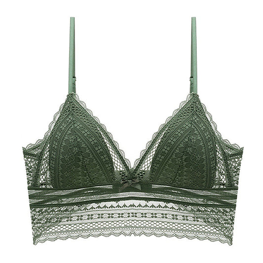 Green lace bra on a white background