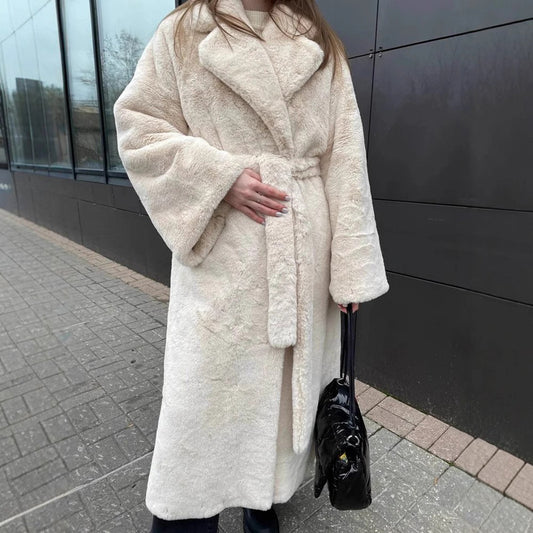 Autumn Winter Faux Fur Coat Women Thicken Lengthen Imitation Rabbit Fur Coat Loose Warm Women Clothing