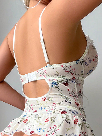Sexy Lace Sling Pajamas Set – Strap Splicing & T-Back Two-Piece Lingerie for Women