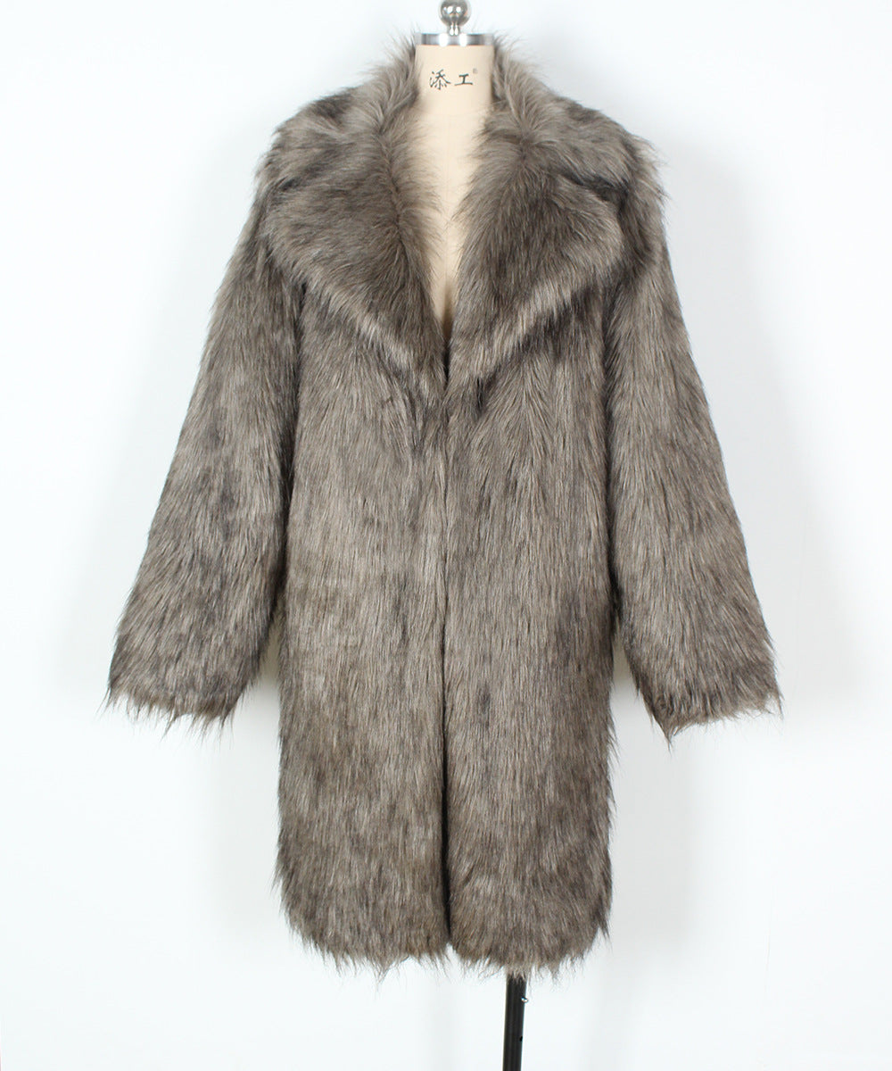 Gray fur coat on a mannequin against a white background