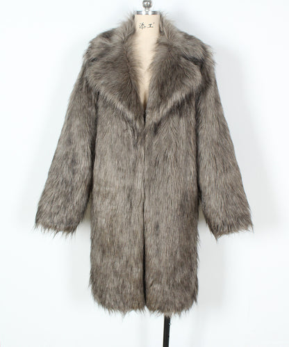 Gray fur coat on a mannequin against a white background