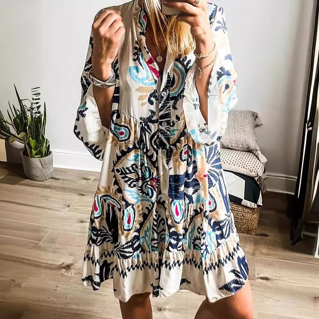 Women Clothing Women National Vacation Casual Loose Floral Dress