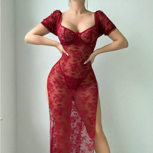 Sexy See-Through Lace Sheath Lingerie Dress – Passion Nightwear for Women