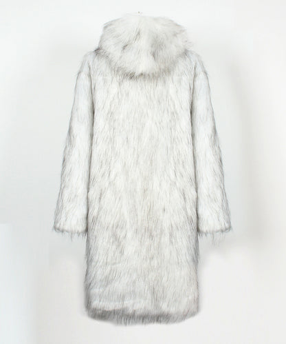 White fur coat with hood on a white background