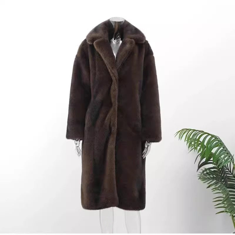Elegant full-length faux fur overcoat for curvy women in winter style