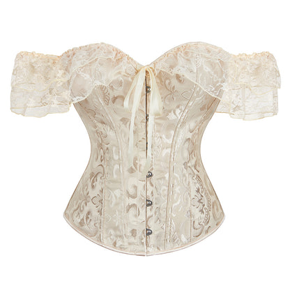 Beige lace corset on a white background