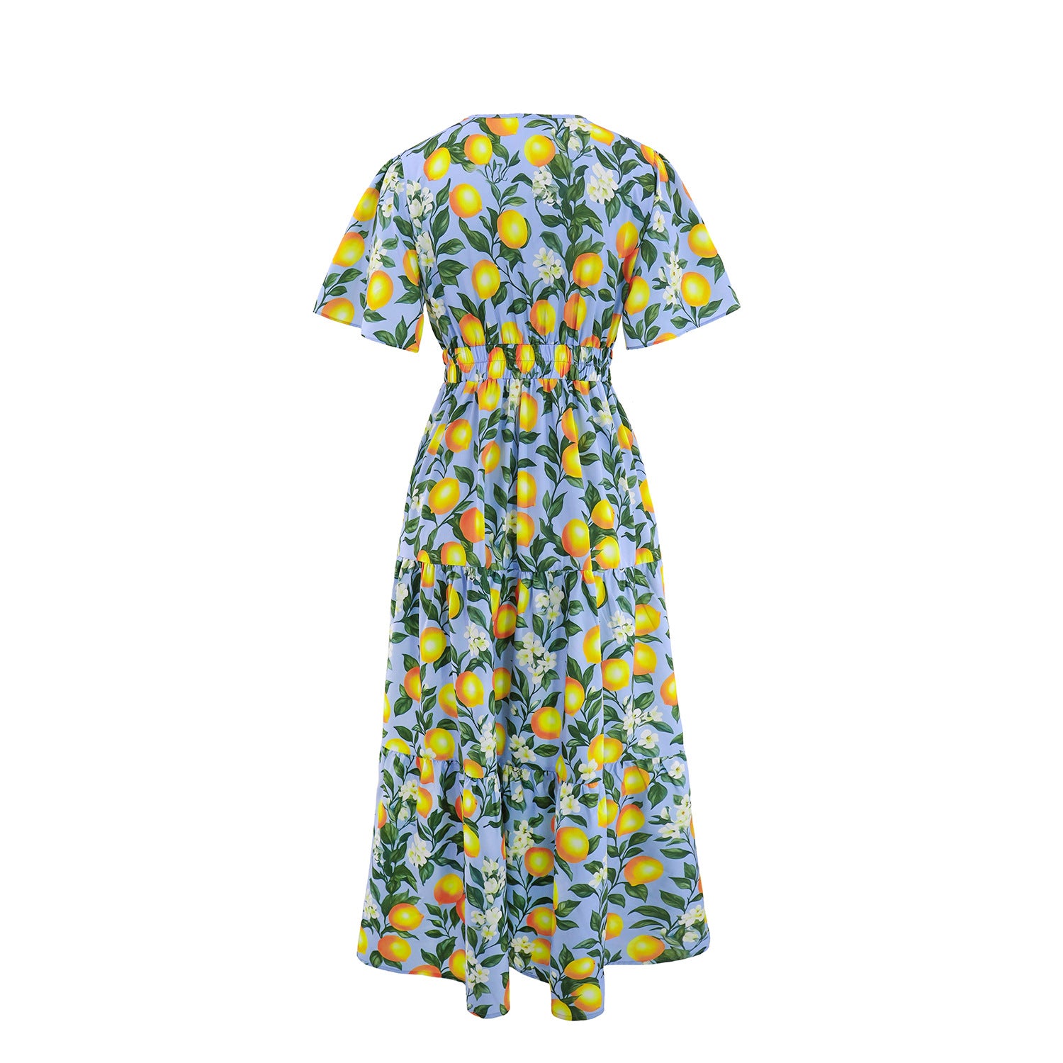 Dress with lemon and floral pattern on a white background