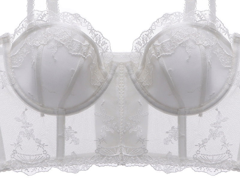 White lace bra on a white background