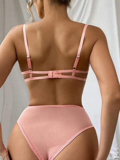 Temptation Threads Embroidered Two-Piece Lingerie Set – Three-Point Sexy Underwear