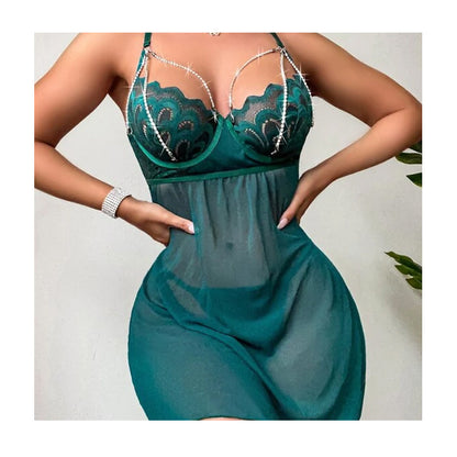 Elegant Pearl-Detail Slip Nightdress – Backless Transparent Sexy Sleepwear for Spring & Summer