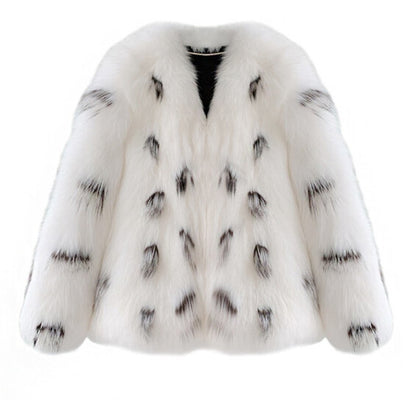 Close-up of soft plush fox and raccoon-style faux fur on plus size coat
