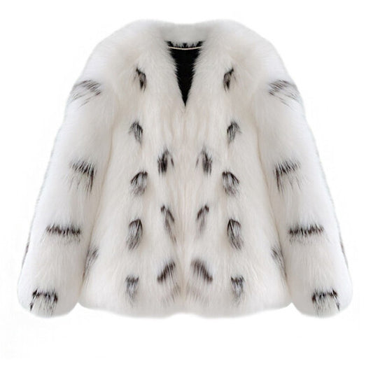 Close-up of soft plush fox and raccoon-style faux fur on plus size coat