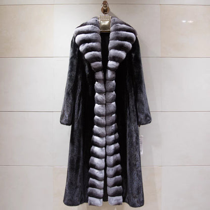 Elegant winter shawl collar faux fur coat for curvy women