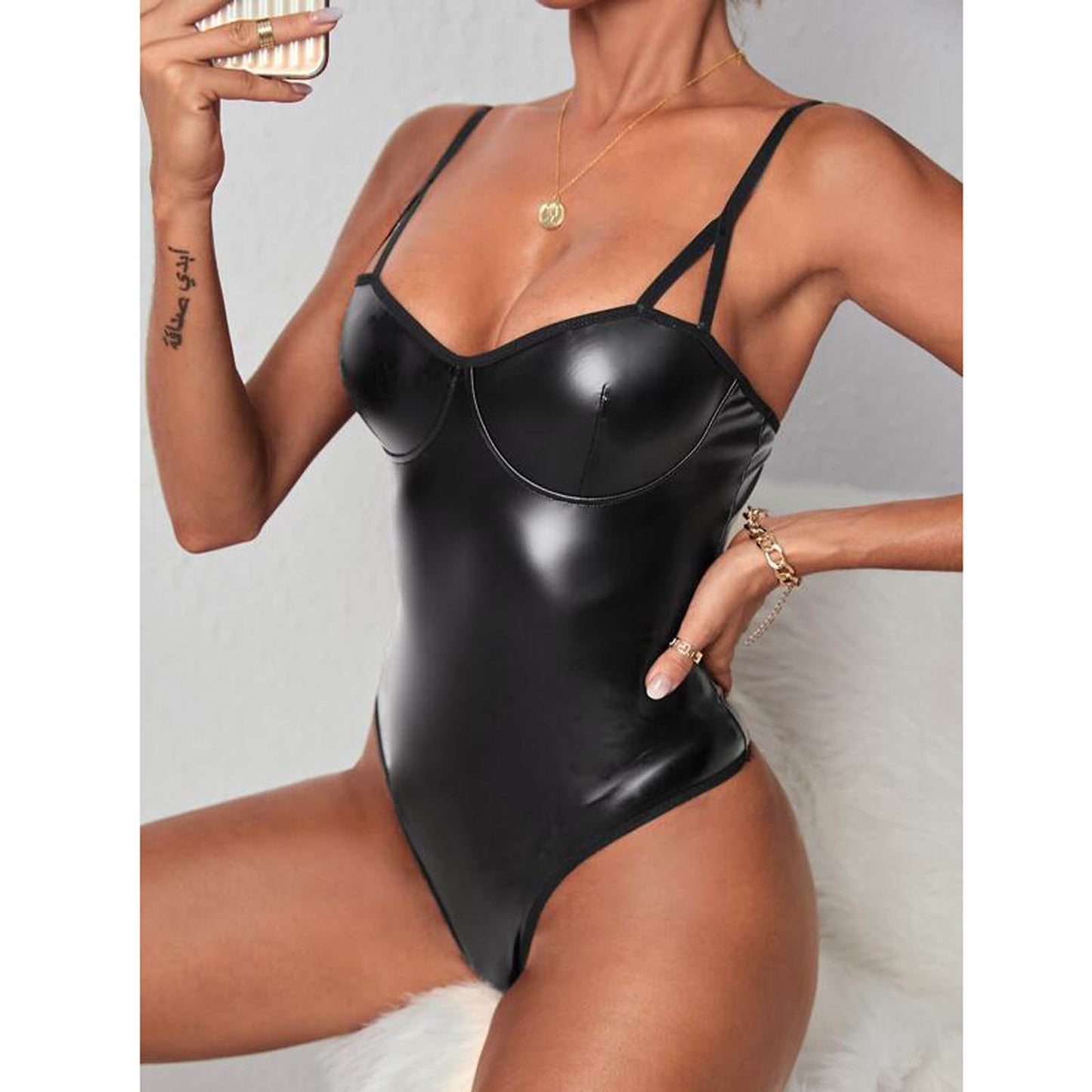 Bold Seduction Backless Patent Leather Jumpsuit – Sexy Clubwear for Women