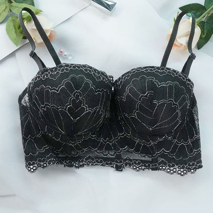 Black lace bra on a white background