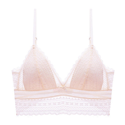 Beige bra with lace details on a white background