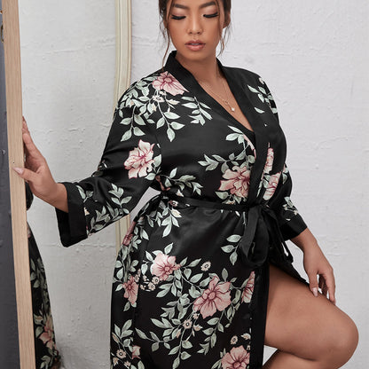 V-Neck Bathrobe & Lace-Up Nightgown – Comfortable, Loose, and Stylish Homewear for Women