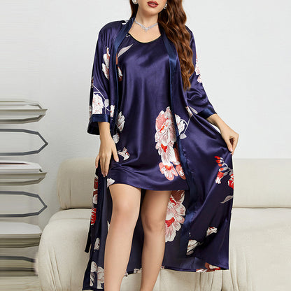 Two-Piece Lace Nightdress & Bathrobe Set – Sexy Summer Pajamas for Women
