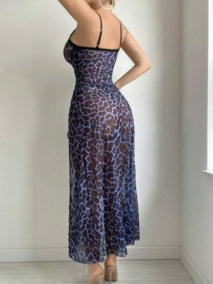 Wild Seduction Leopard Print Two-Piece Nightdress – Sexy See-Through Lingerie Set