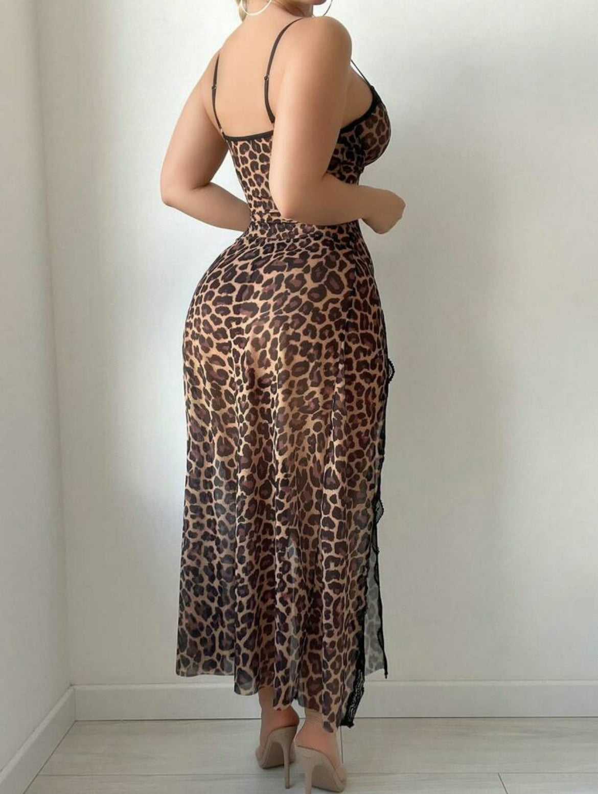 Wild Seduction Leopard Print Two-Piece Nightdress – Sexy See-Through Lingerie Set