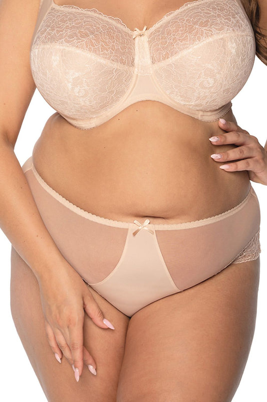 Plus size mid-rise lace trim bikini panties L–6XL – front view.